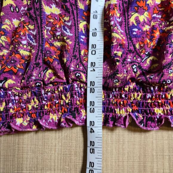 Melloday Womens Paisley Wrap Top Size XL Purple Smocked Hem Bohemian - Picture 9 of 11